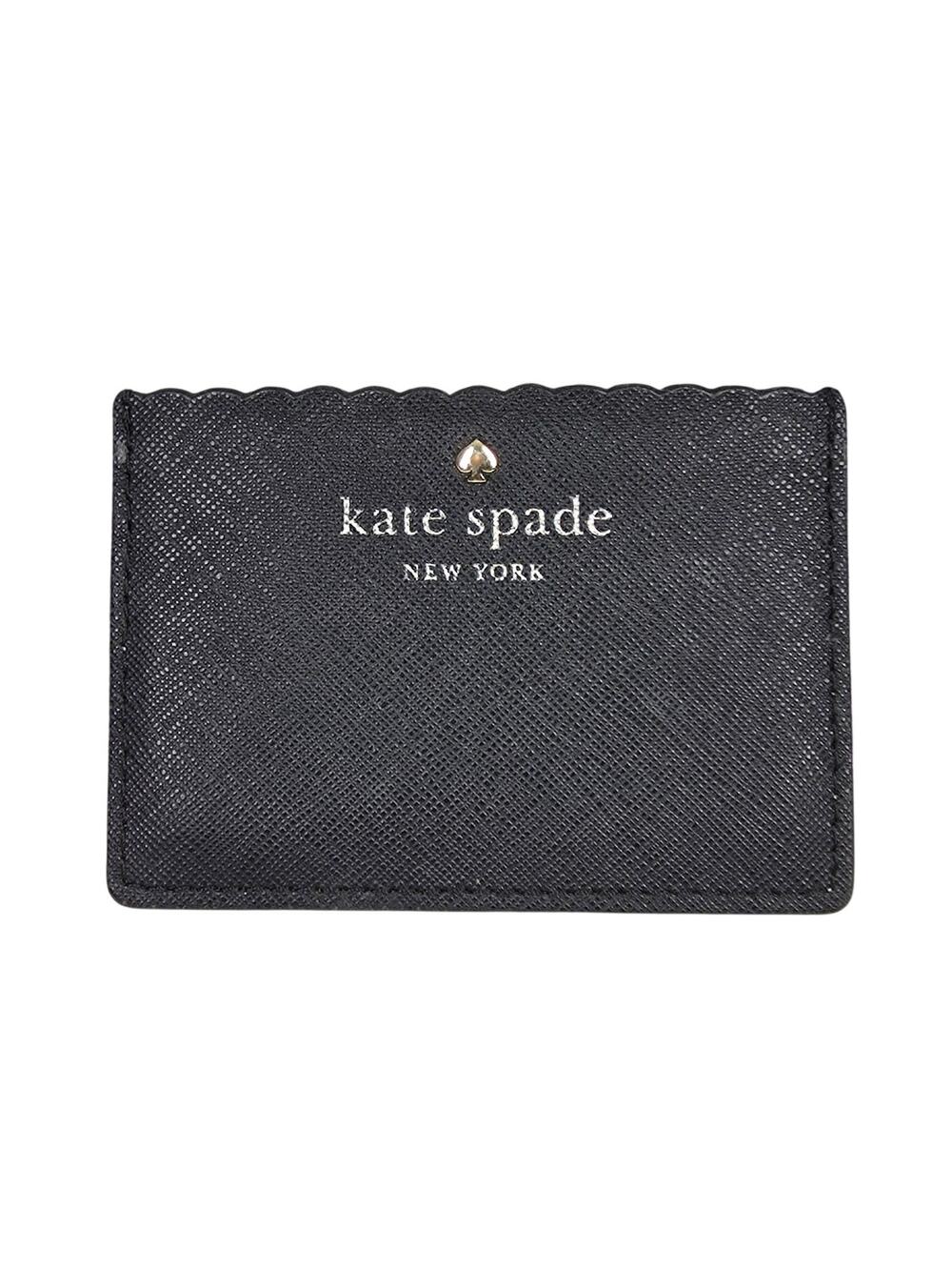 KATE SPADE NEW YORK PEBBLED LEATHER CARDHOLDER – BLACK/CREAM – SCALLOPED EDGE